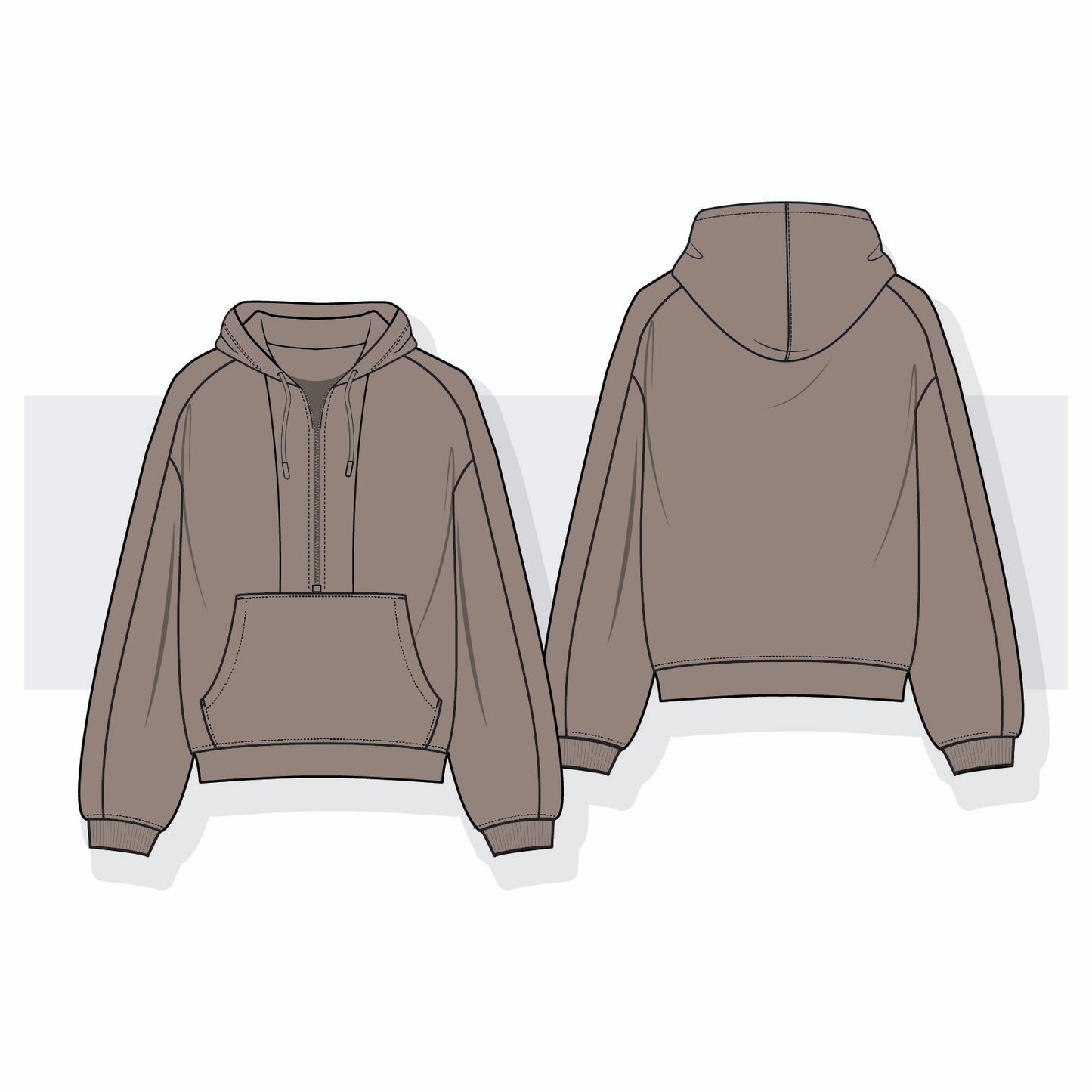 Oversized Half-Zip Hoodie Vector Flat Sketch