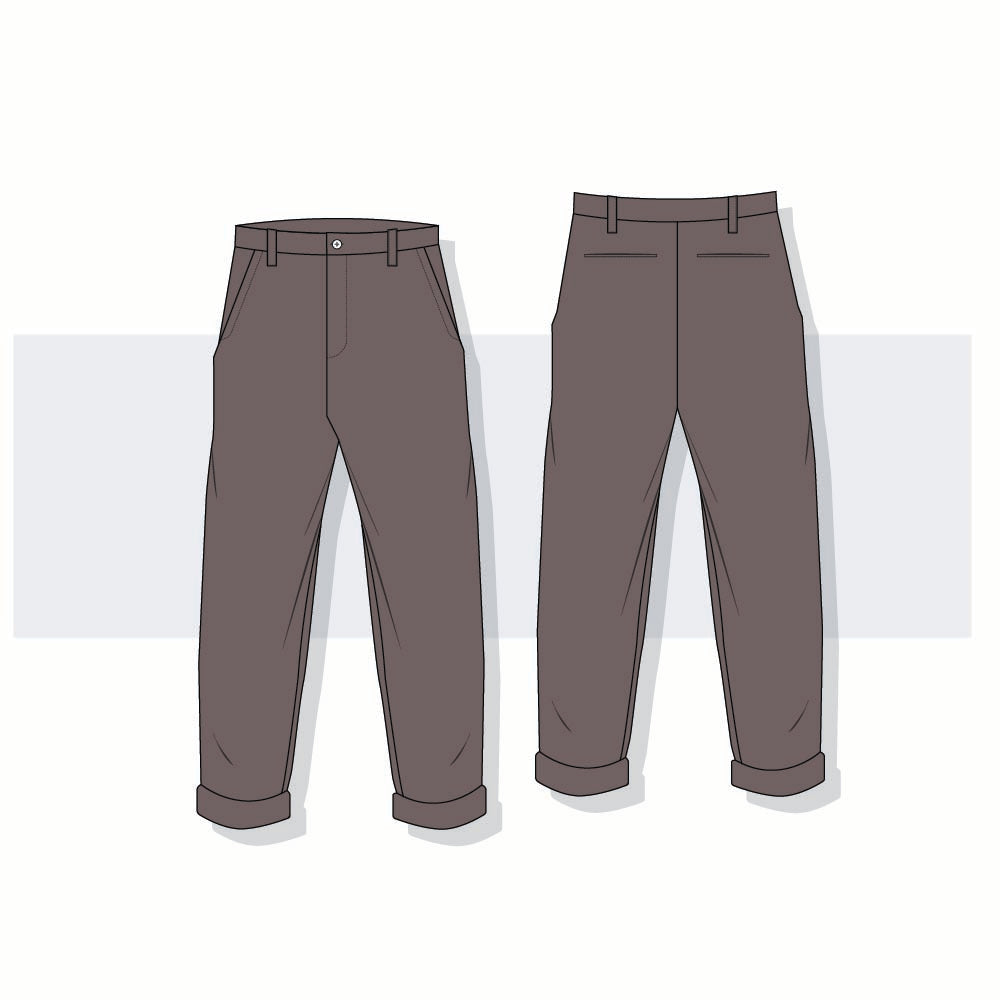 Men’s Tapered Chino Pants with Turn-Up Cuffs Fashion Flat Vector Template