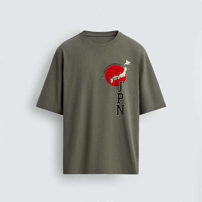 Japan Map Land of the Rising Sun Men T-Shirt Print Graphic Design