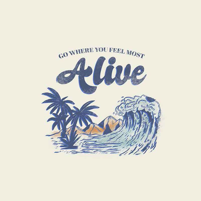 Vintage Surf Wave & Tropical Illustration - Boys Graphic T-shirt