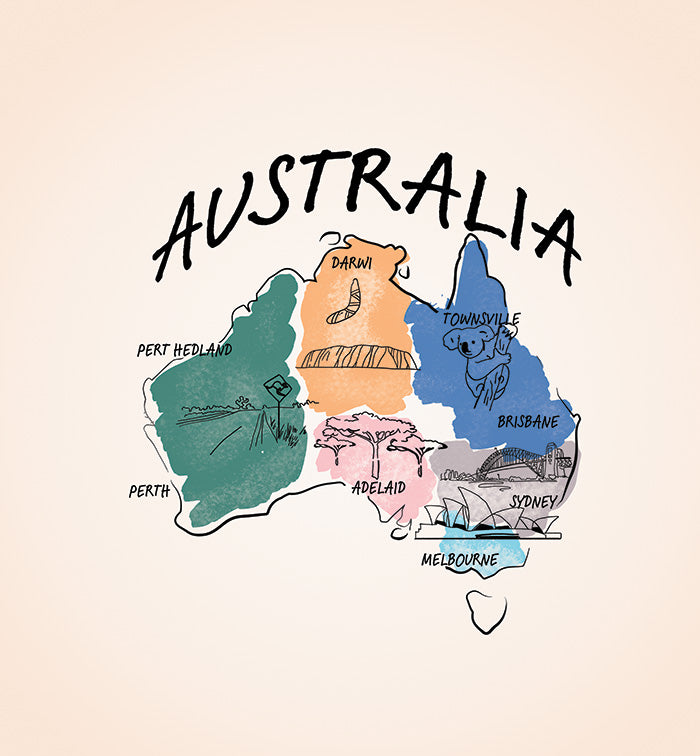 Australia Map Illustration- Boys T-Shirt Print Graphic