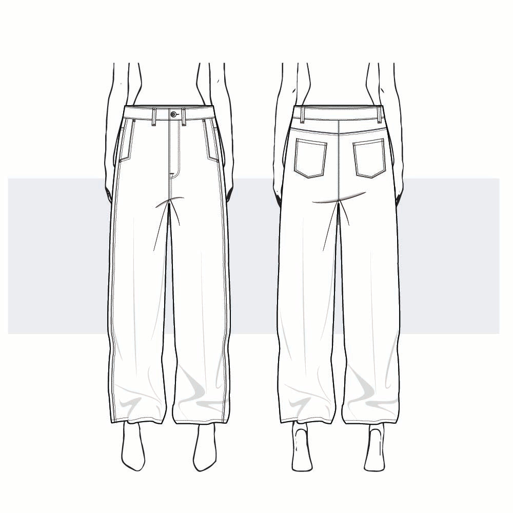 Women’s Wide Leg Denim Pants Vector Template