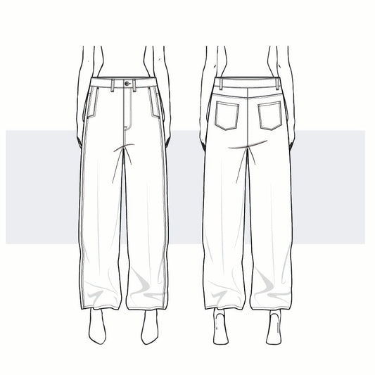 Women’s Wide Leg Denim Pants Vector Template