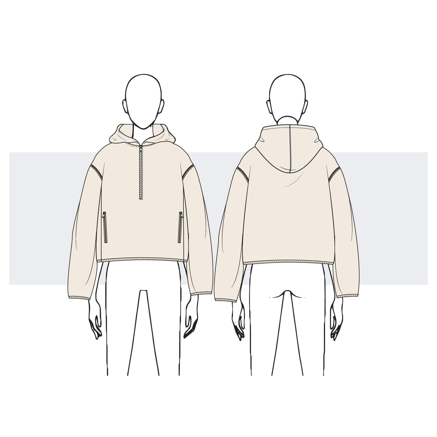 Women's Full-Zip Hooded Fleece Jacket Fashion Flat Vector Template