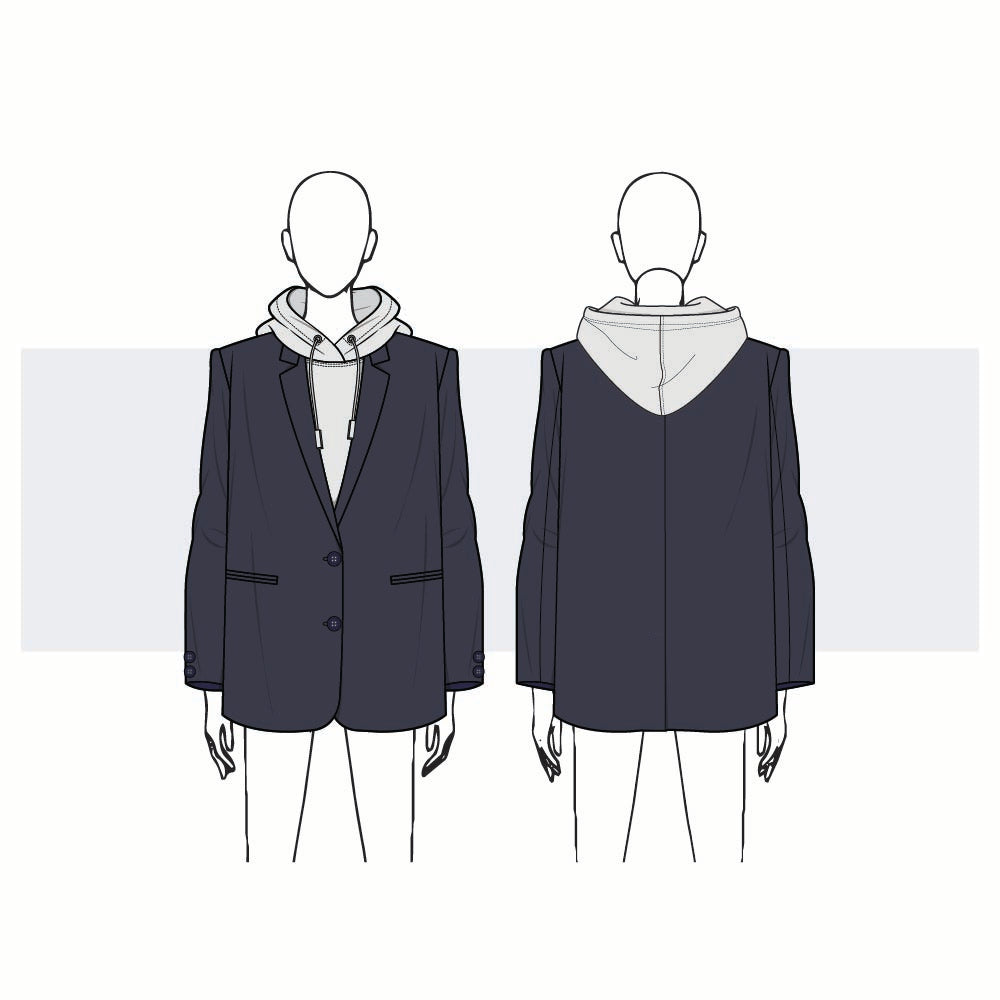 Women blazer with Hoodie Fashion Flat Vector Template