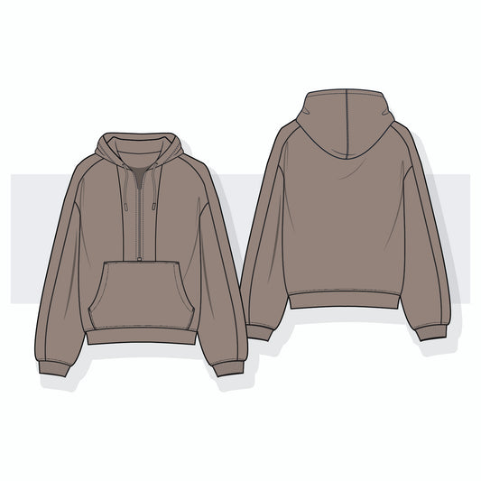 Oversized Half-Zip Hoodie Vector Flat Sketch