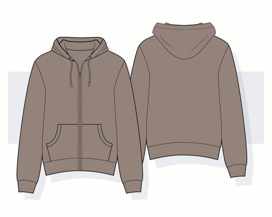 Basic Hoodie Full zipper with Kangaroo Pockets Vector Template