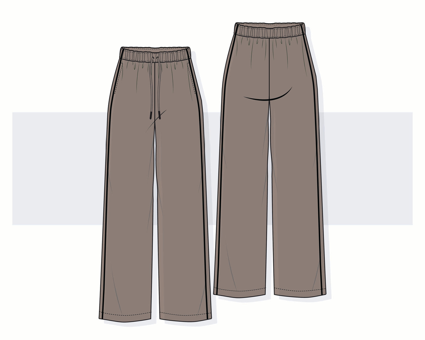 Women's Piped Wide Leg Sweatpants Vector Template