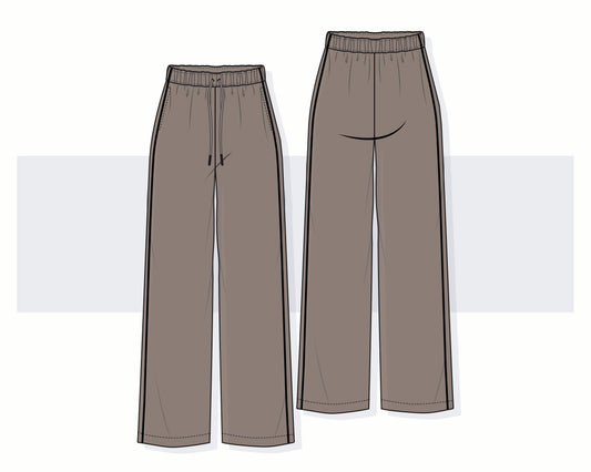 Women's Piped Wide Leg Sweatpants Vector Template