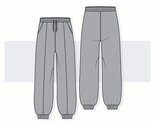 Women's Loose Fit Joggers Vector Flat Sketch | Elastic Hem Sweatpants Fashion CAD