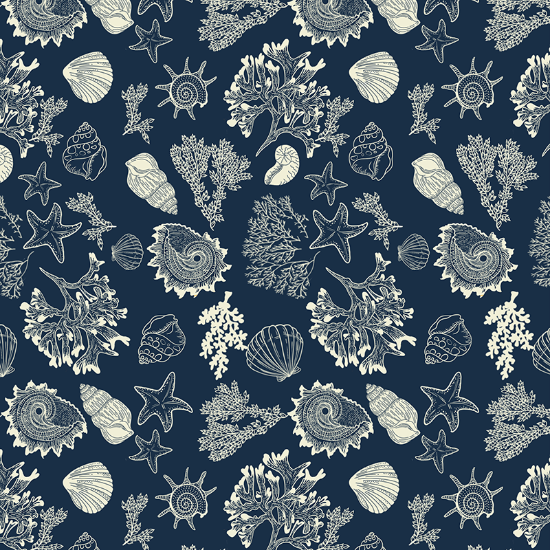 Seashell Coral Starfish Seamless Pattern | Ocean Botanical Textile Print