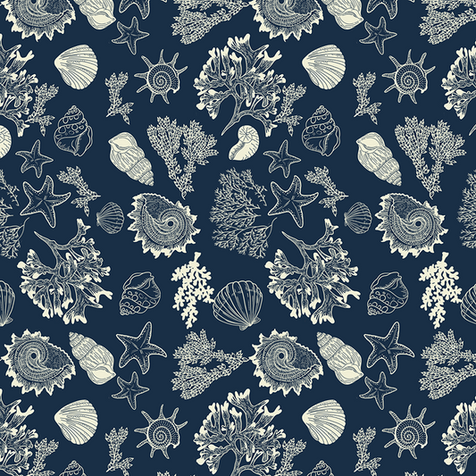 Seashell Coral Starfish Seamless Pattern | Ocean Botanical Textile Print