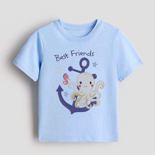 Cute Octopus Best Friends Summer Graphic for Boys | Kids Nautical Digital Print