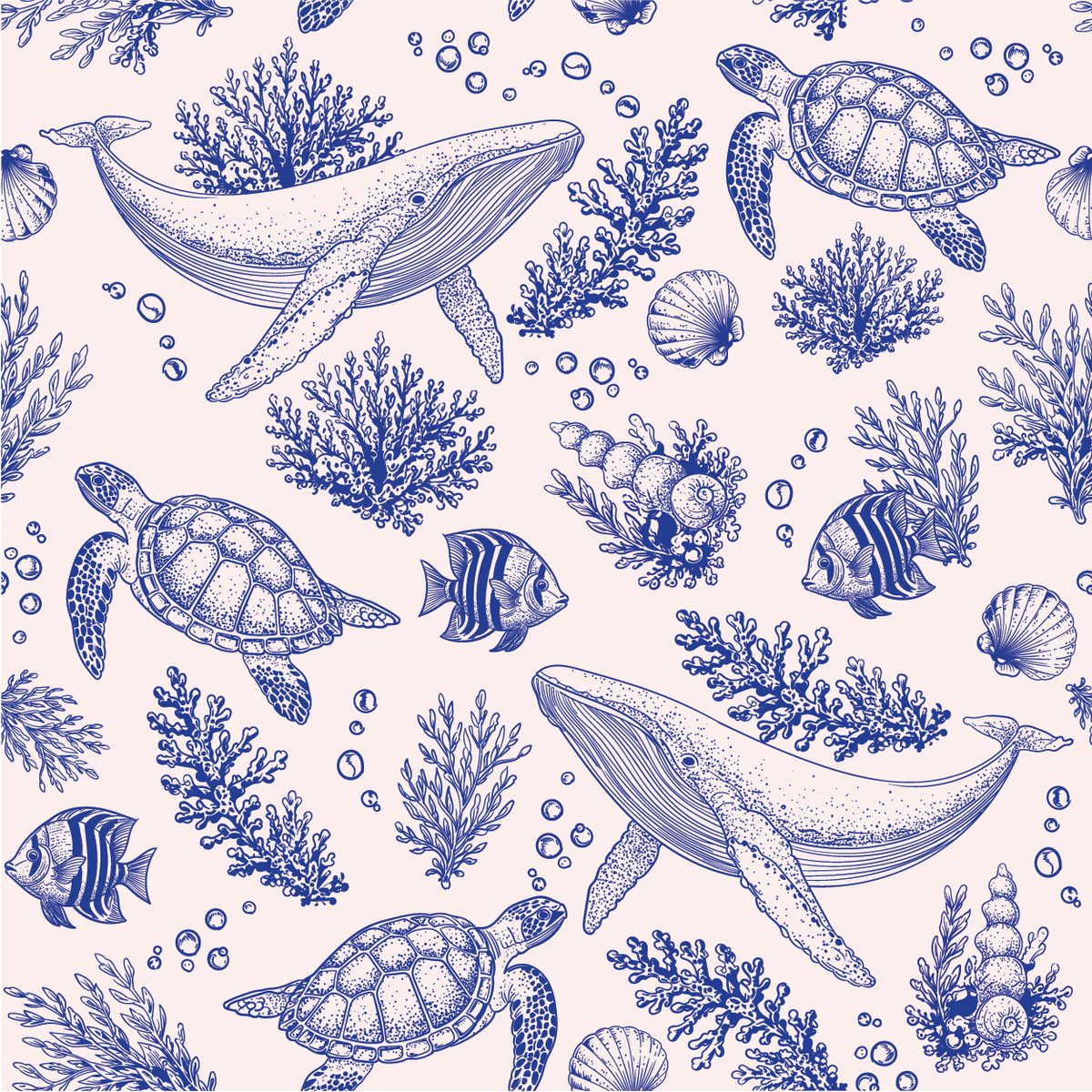 Vintage indigo Underwater Toile Pattern unisex textile / Surface Pattern Graphic Design