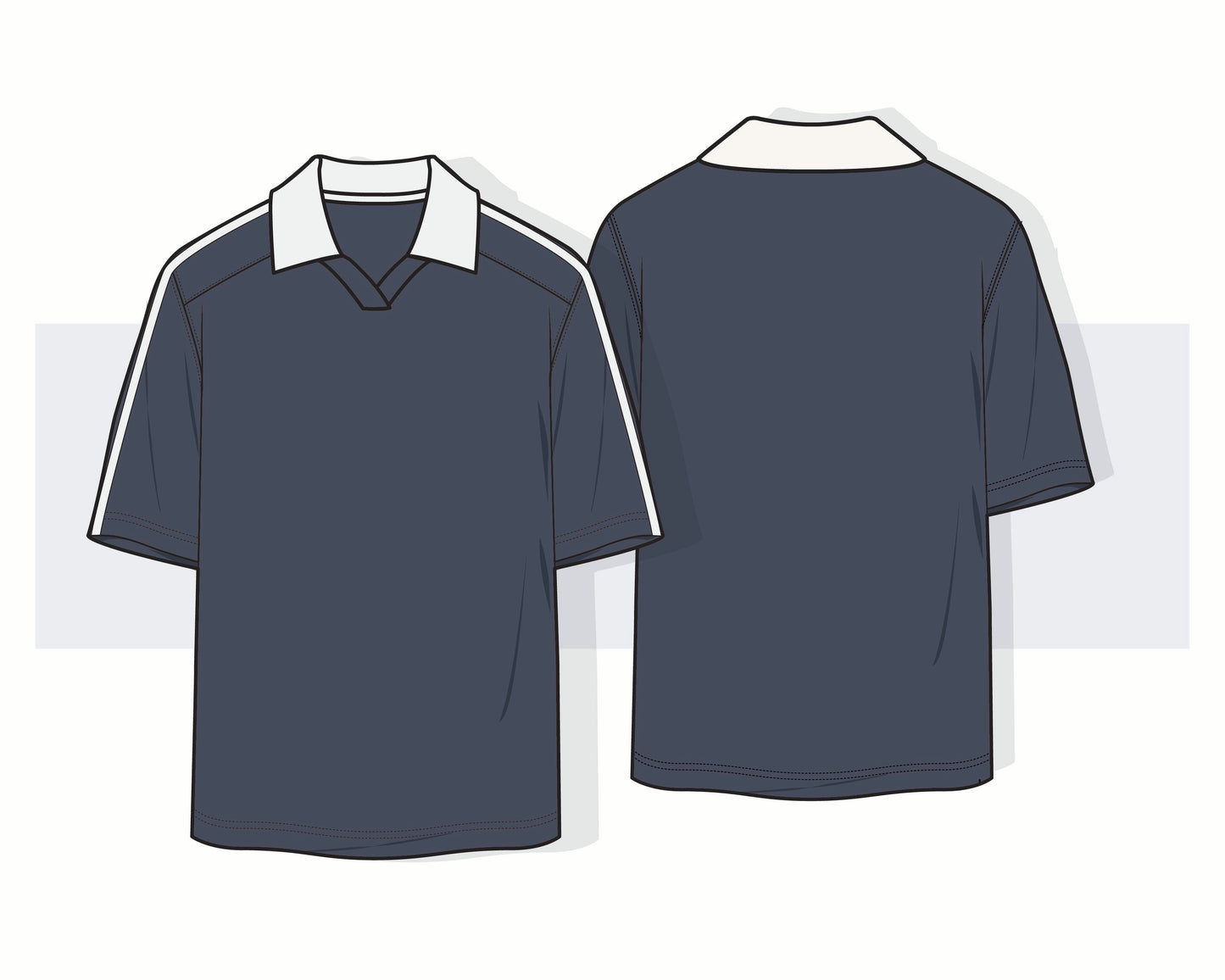 Men’s V-Neck Ribbed Polo Shirt Vector Template
