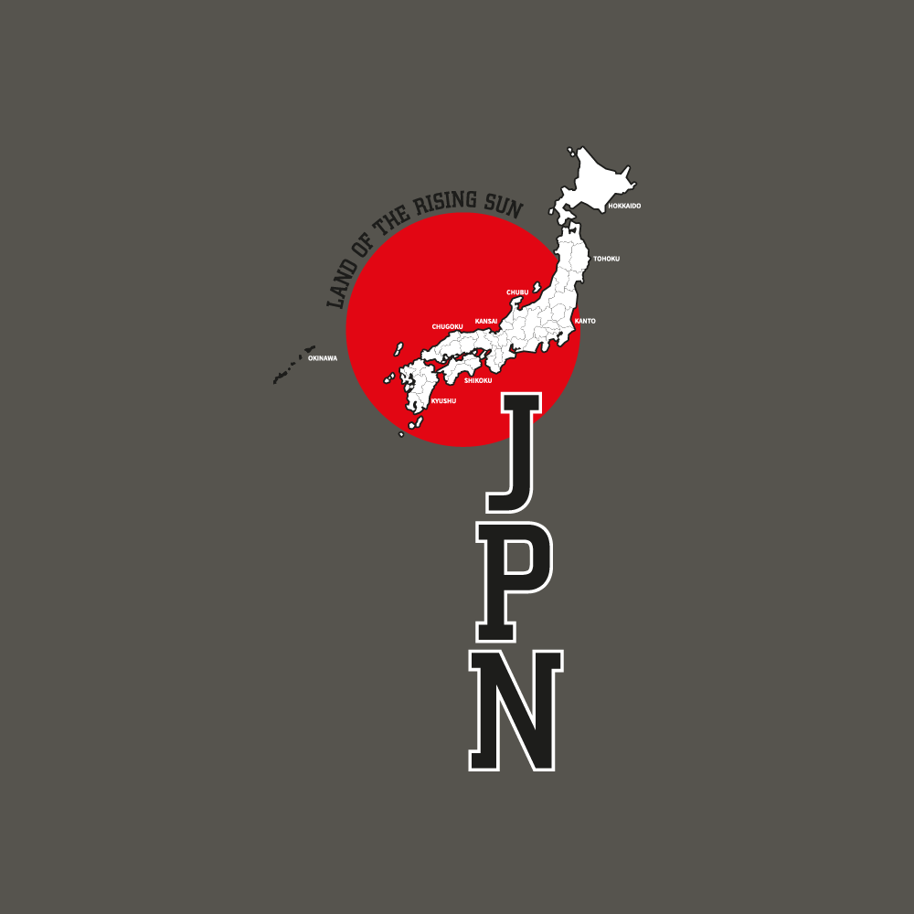 Japan Map Land of the Rising Sun Men T-Shirt Print Graphic Design