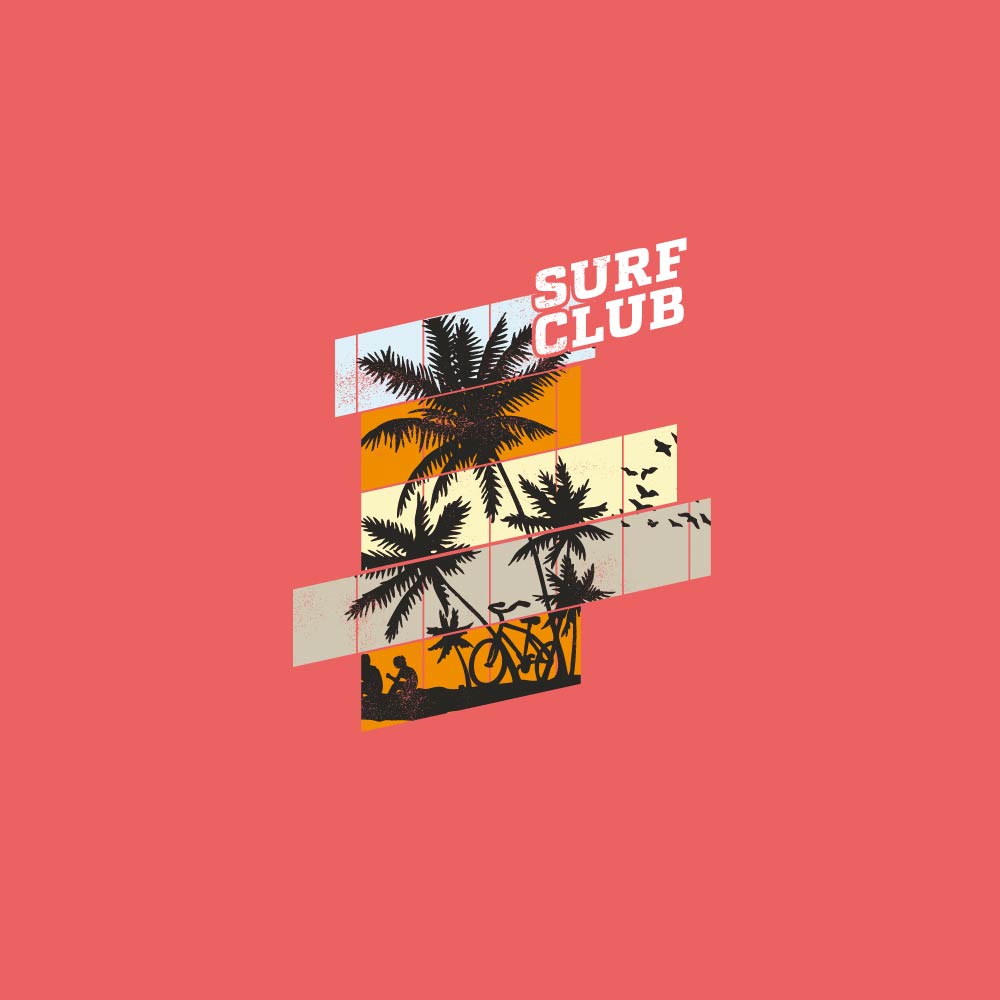 Surf Club Trees Silhouette Men T-Shirt Print Graphic Design