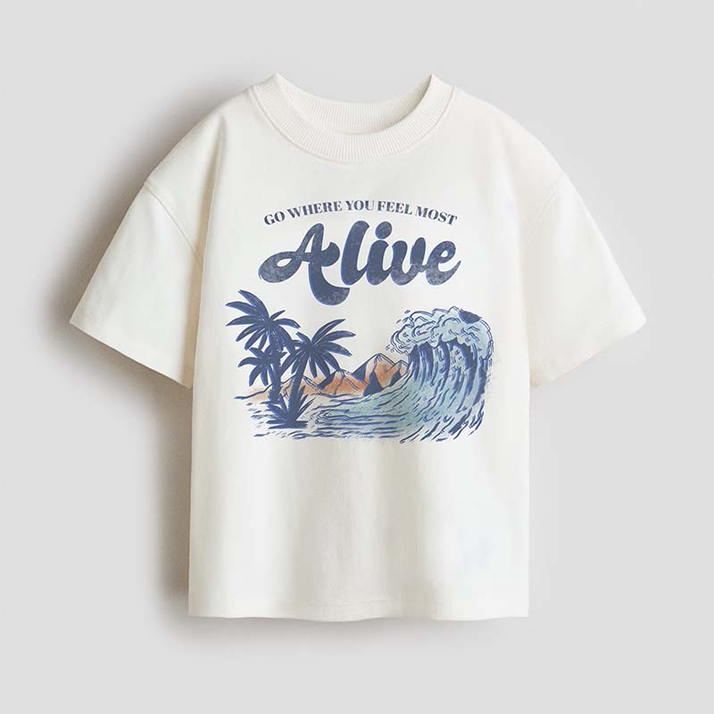 Vintage Surf Wave & Tropical Illustration - Boys Graphic T-shirt