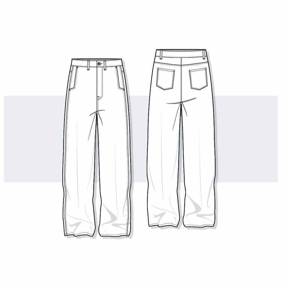 Women’s Wide Leg Denim Pants Vector Template