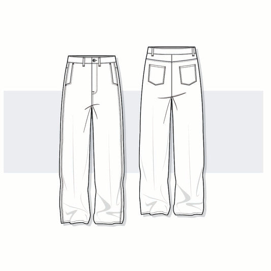 Women’s Wide Leg Denim Pants Vector Template