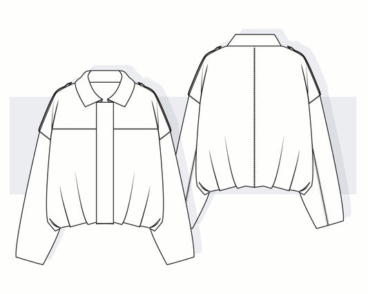 Women's Boxy Pleated Suede Jacket Vector Template