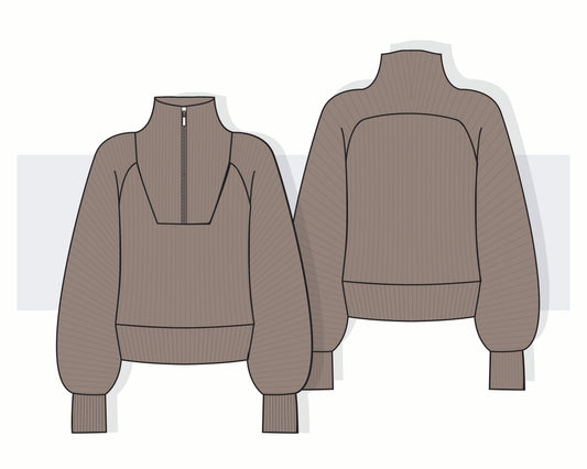 Women’s Half-Zip Ribbed Sweater Vector Template
