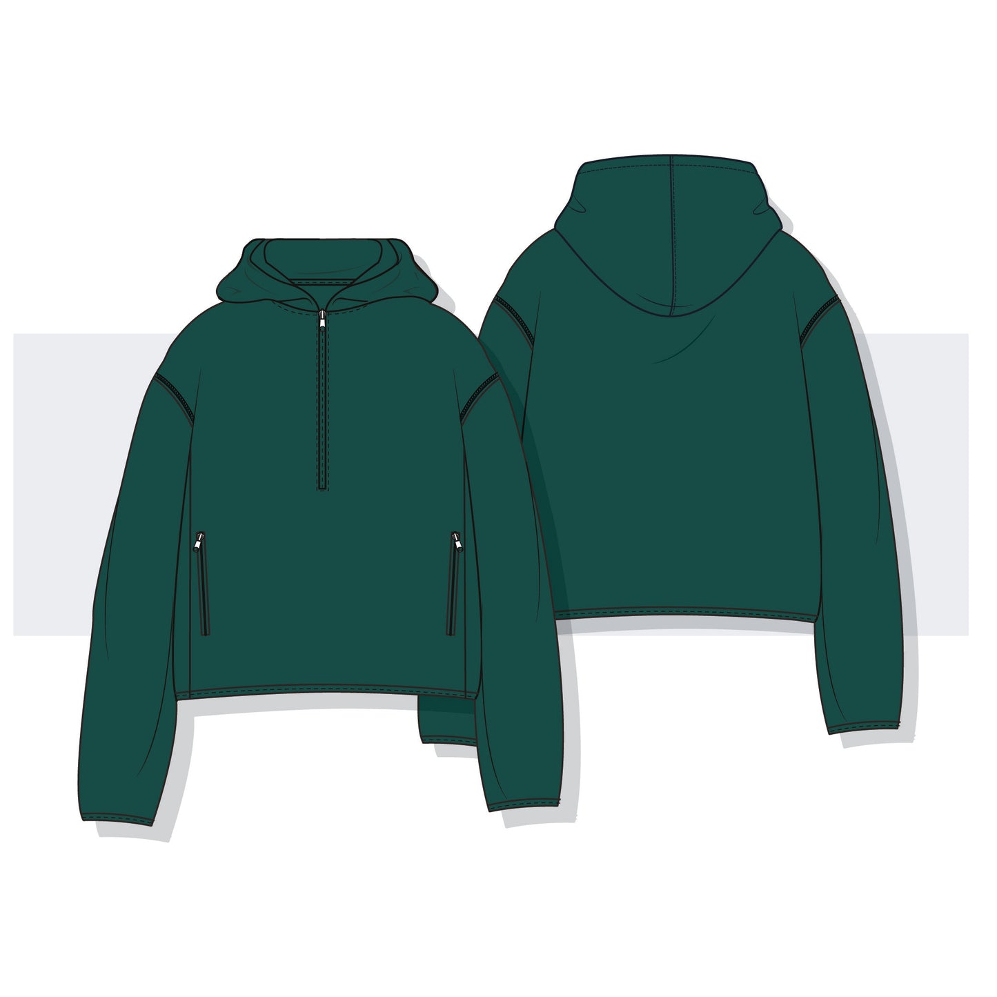 Women's Full-Zip Hooded Fleece Jacket Fashion Flat Vector Template