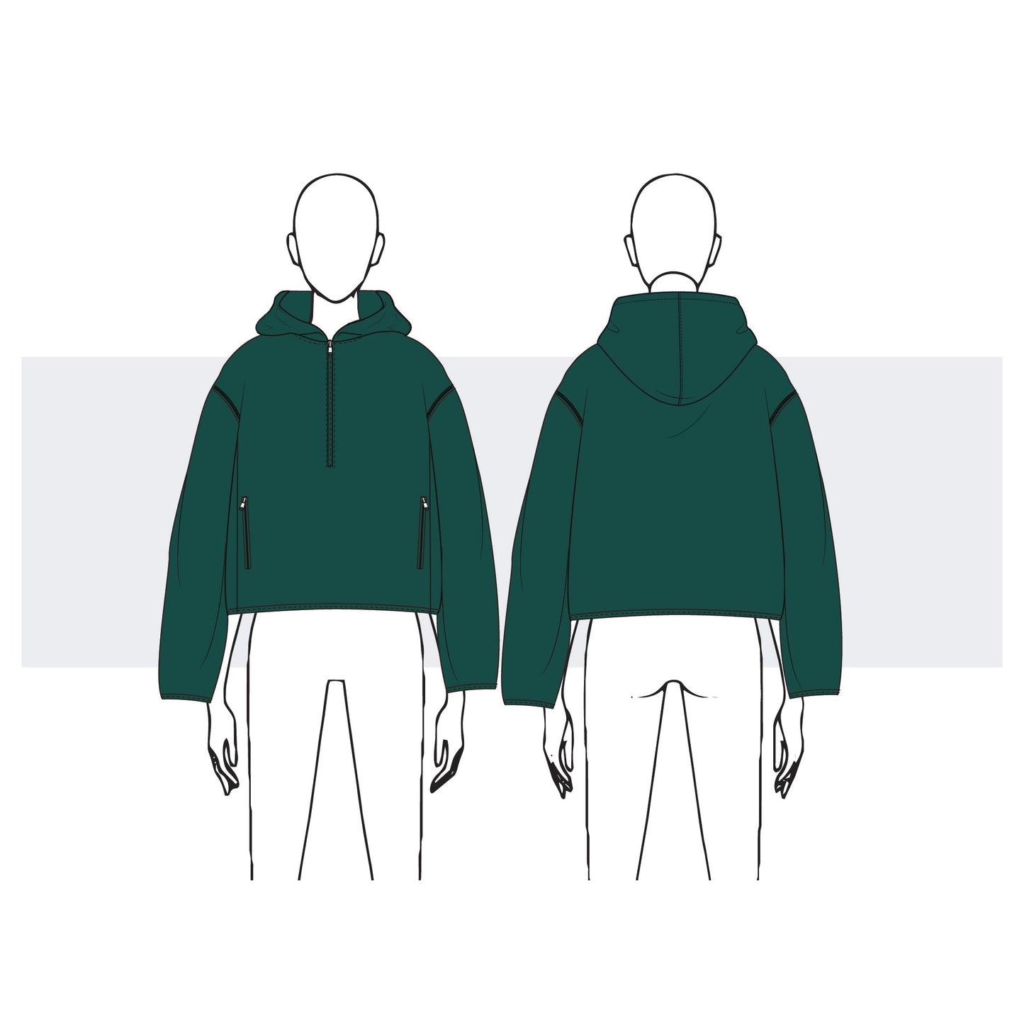 Women's Full-Zip Hooded Fleece Jacket Fashion Flat Vector Template