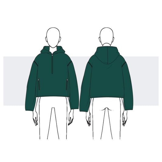 Women's Full-Zip Hooded Fleece Jacket Fashion Flat Vector Template