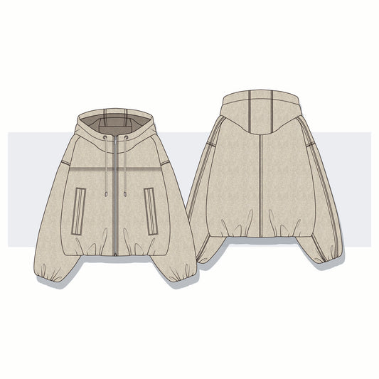 Women pleated Hem Hoodie Fashion Flat Vector Template