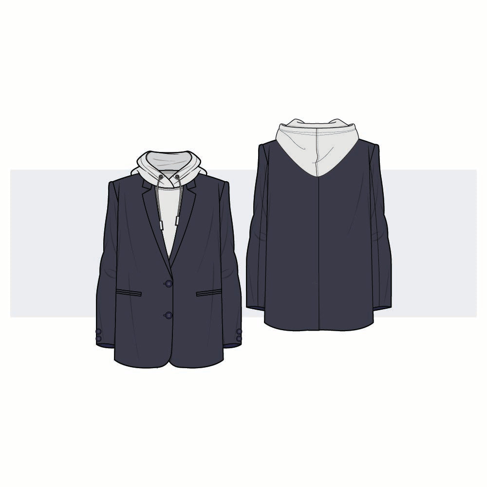 Women blazer with Hoodie Fashion Flat Vector Template