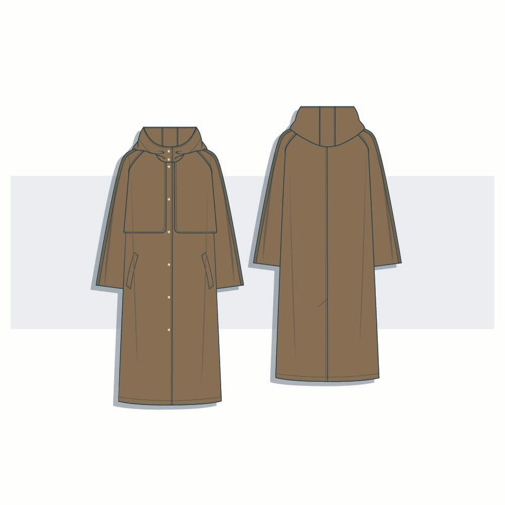 Women Long Coat with Hoodie Fashion Flat Vector Template
