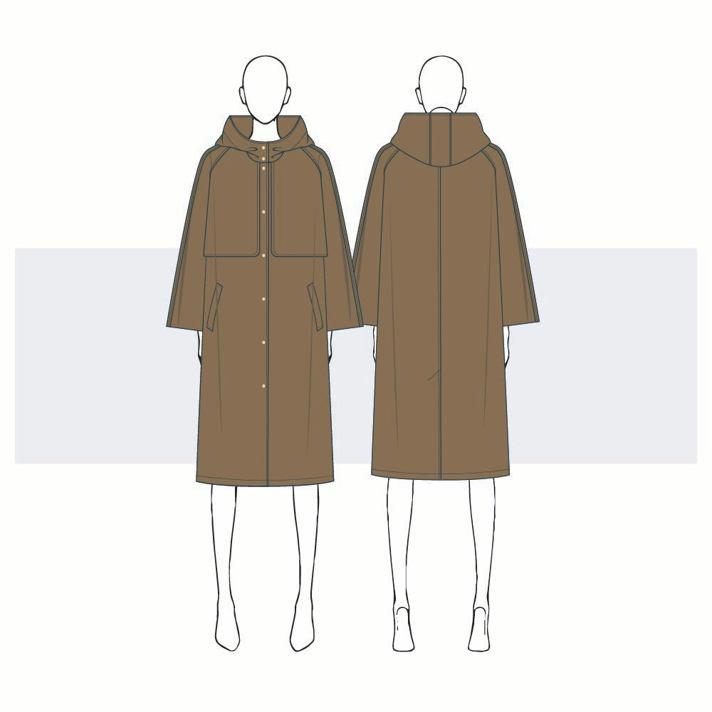 Women Long Coat with Hoodie Fashion Flat Vector Template