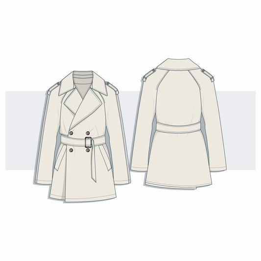 Women Belted Coat Fashion Flat Vector Template