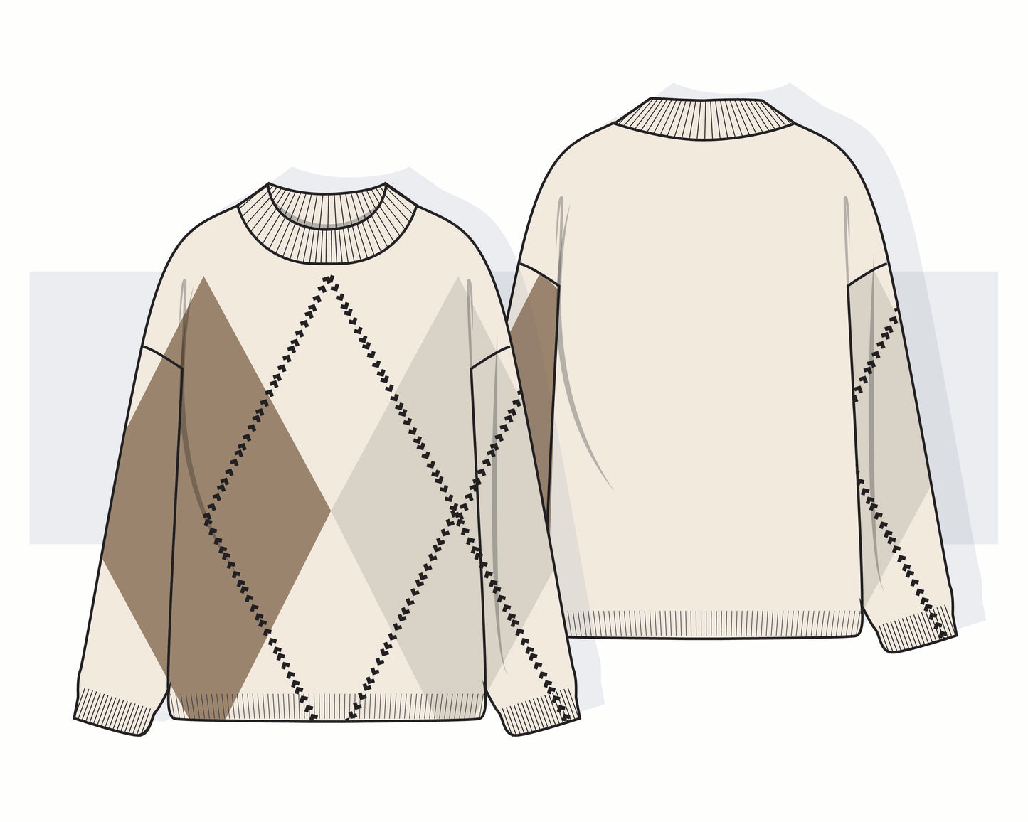 Women’s Oversized Argyle Knit Sweater Vector Template