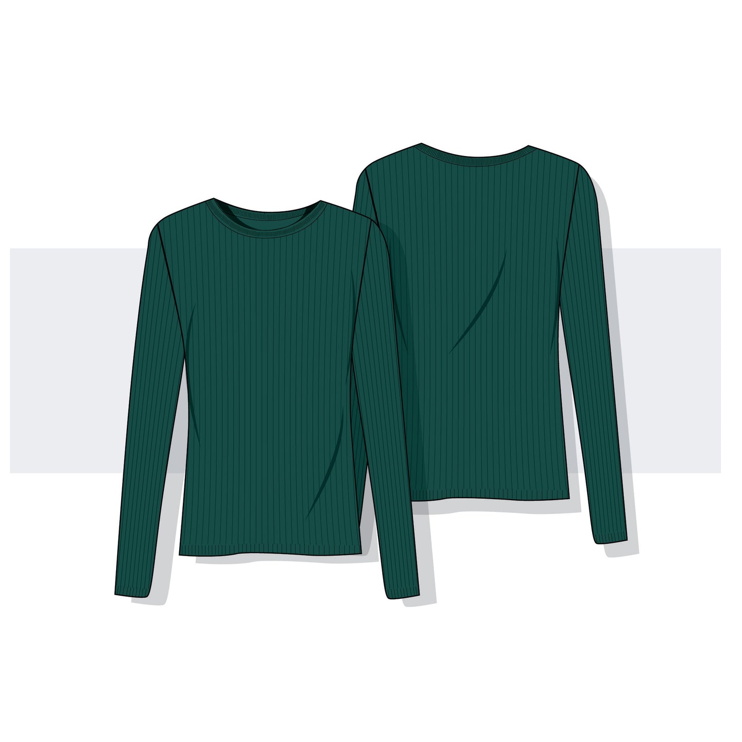 Women's Ribbed Long-Sleeve T-Shirt Fashion Flat Vector Template
