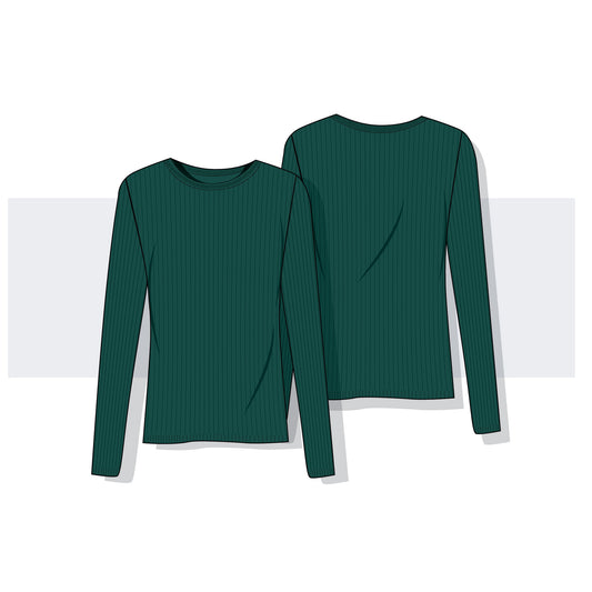 Women's Ribbed Long-Sleeve T-Shirt Fashion Flat Vector Template