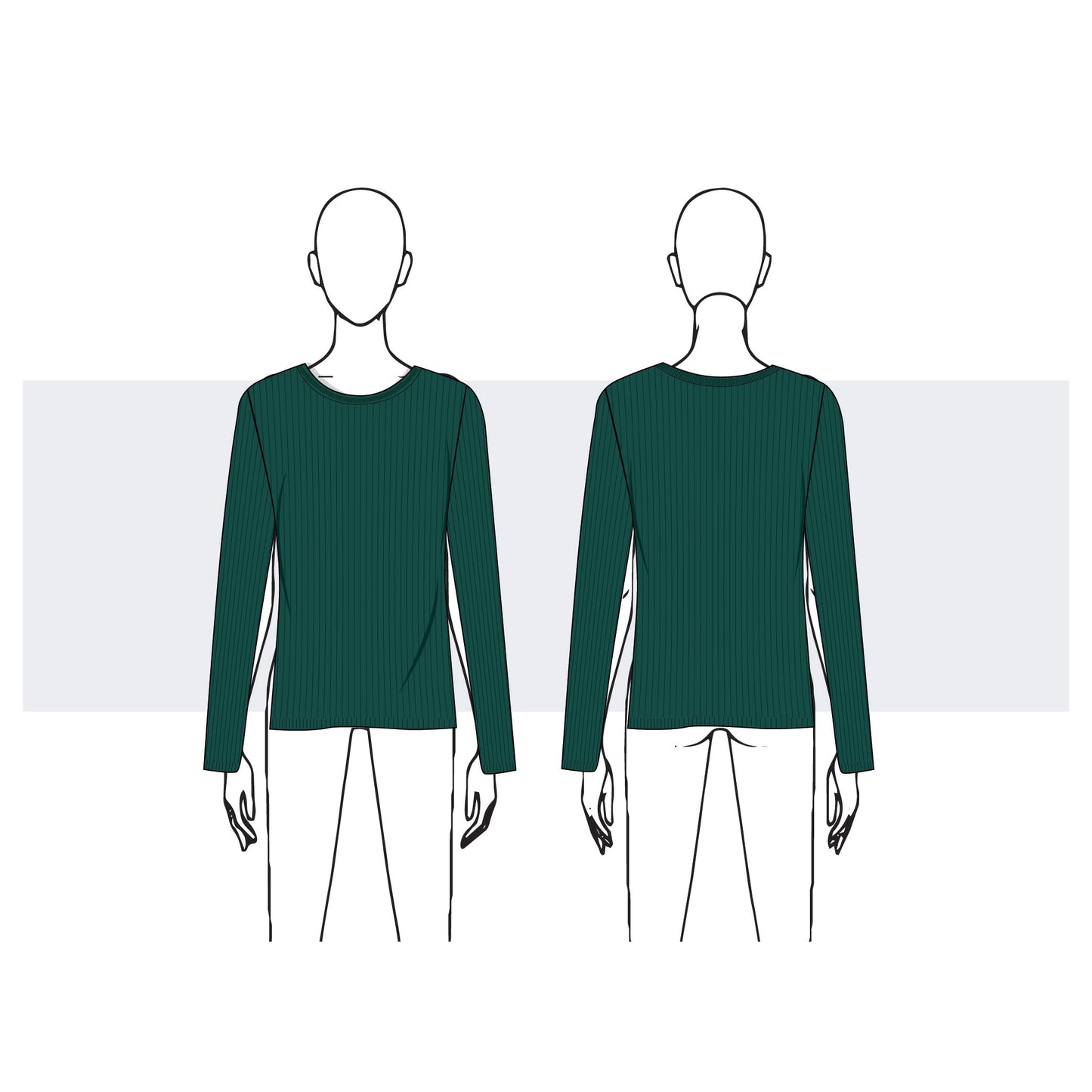 Women's Ribbed Long-Sleeve T-Shirt Fashion Flat Vector Template
